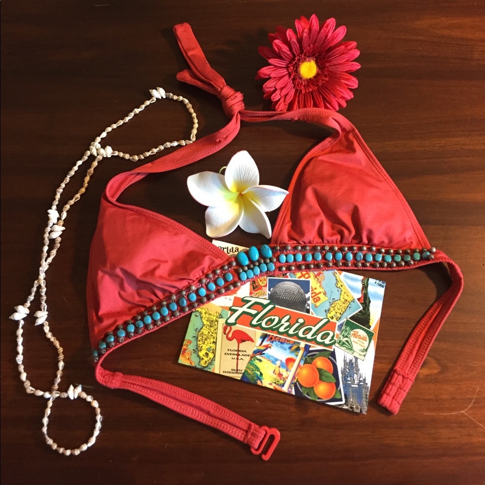 NWOT Old Navy Burnt-Orange Beaded Bikini Top